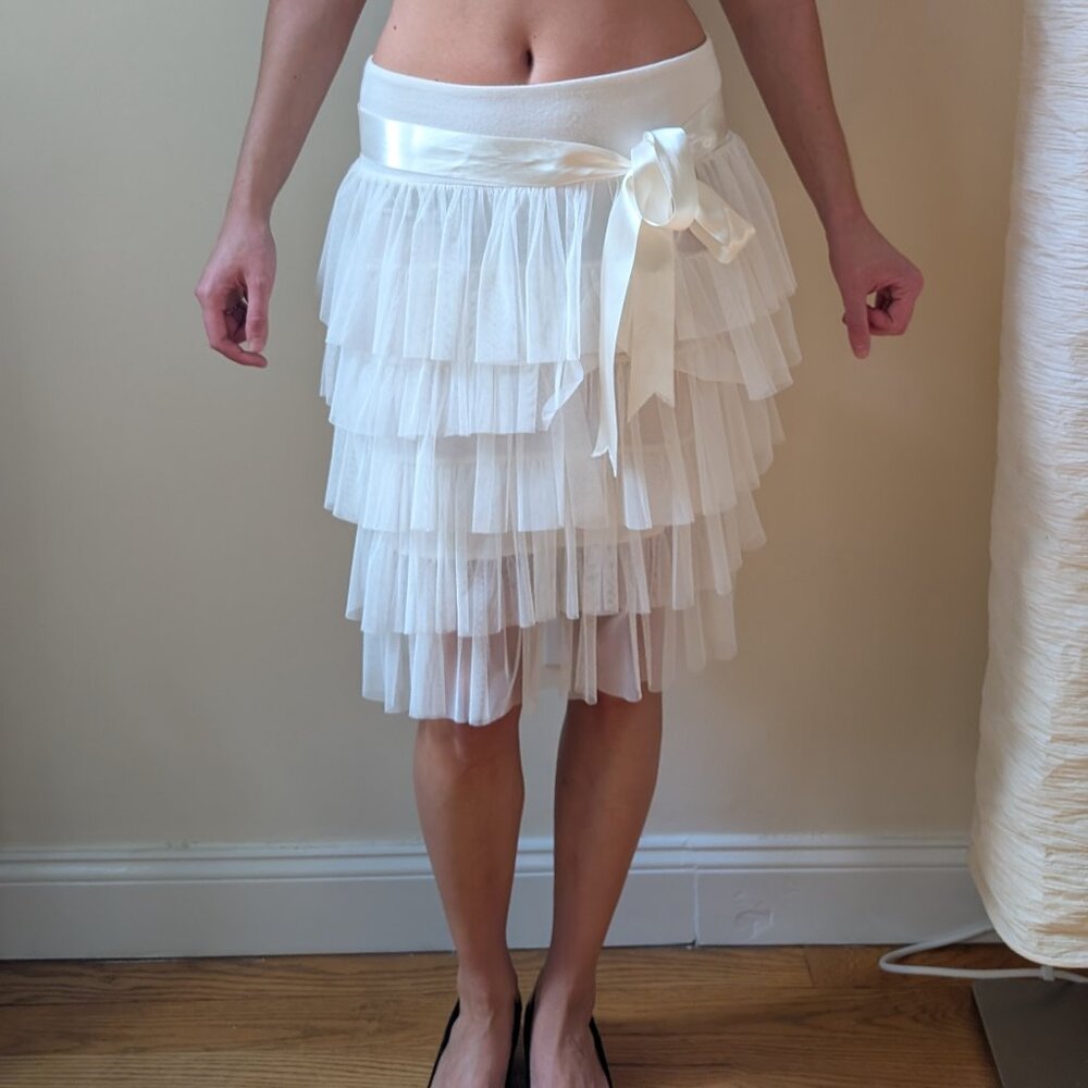 Rinascimento Ivory Layered Tulle Cocktail Skirt with Ribbon Bow Size M Italy - Picture 11 of 16